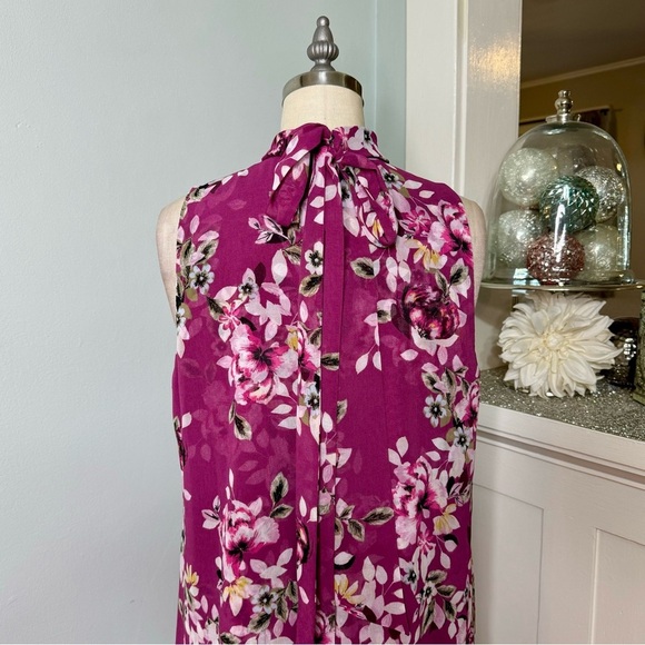 White House Black Market Purple Floral Tie Neck Chiffon Choker Shift Dress 10 - Picture 8 of 11
